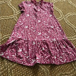 Girls Mini Boden Floral Bird Bunny Print Ruffle Hem Dress - Berry Pink size 9-10
